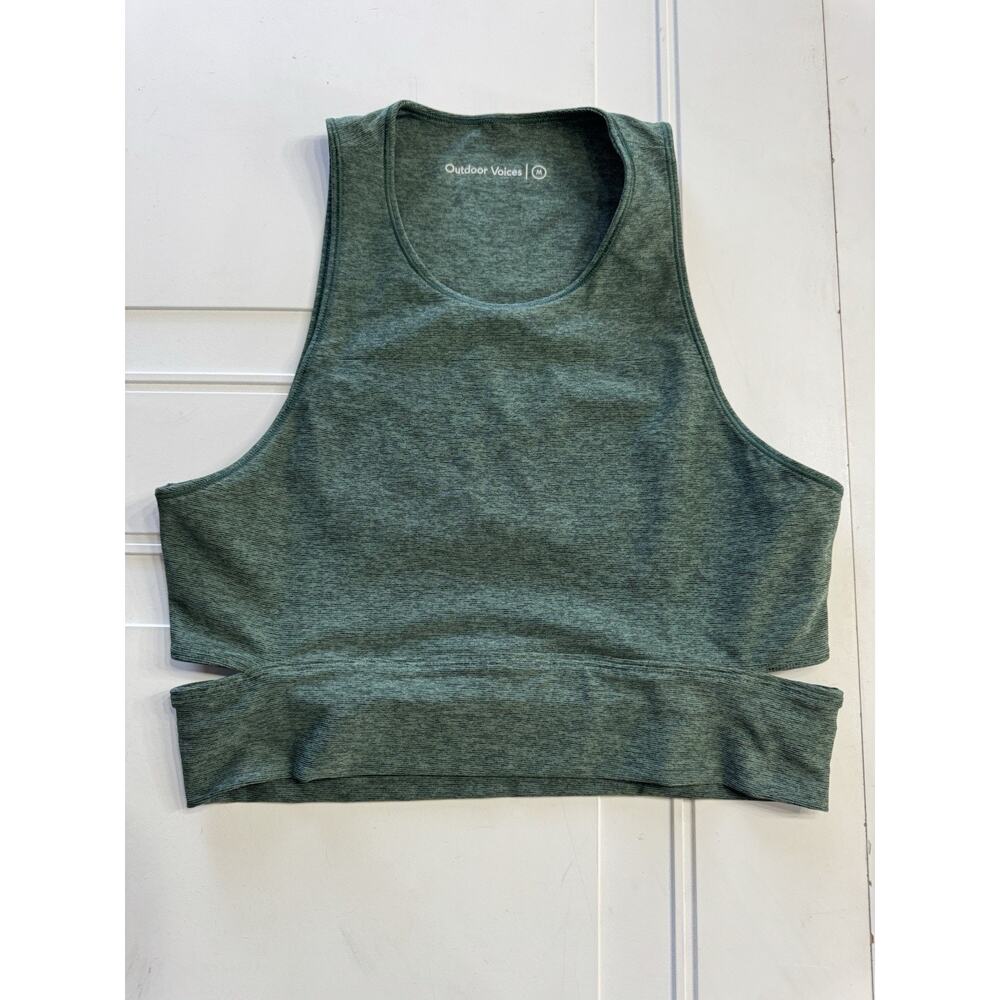 OUTDOOR VOICES Heather Green Slashback Crop Top High Neck Women's Medium